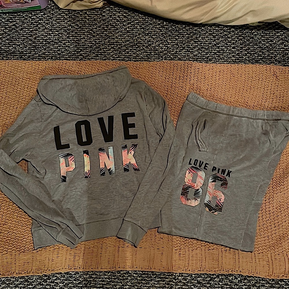 PINK grey hoodie and sweatpants SET